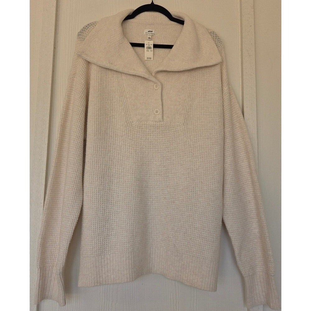 NWT Aerie CozyUp Waffle Button Sweater Sz M Cottagecore Fall Fisherman Knit NEW